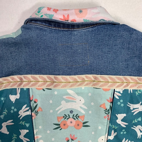 Old Navy Denim Jean Jacket Trucker Pink Aqua Blue Bunny Charm Crafted Girls Med - Picture 7 of 12